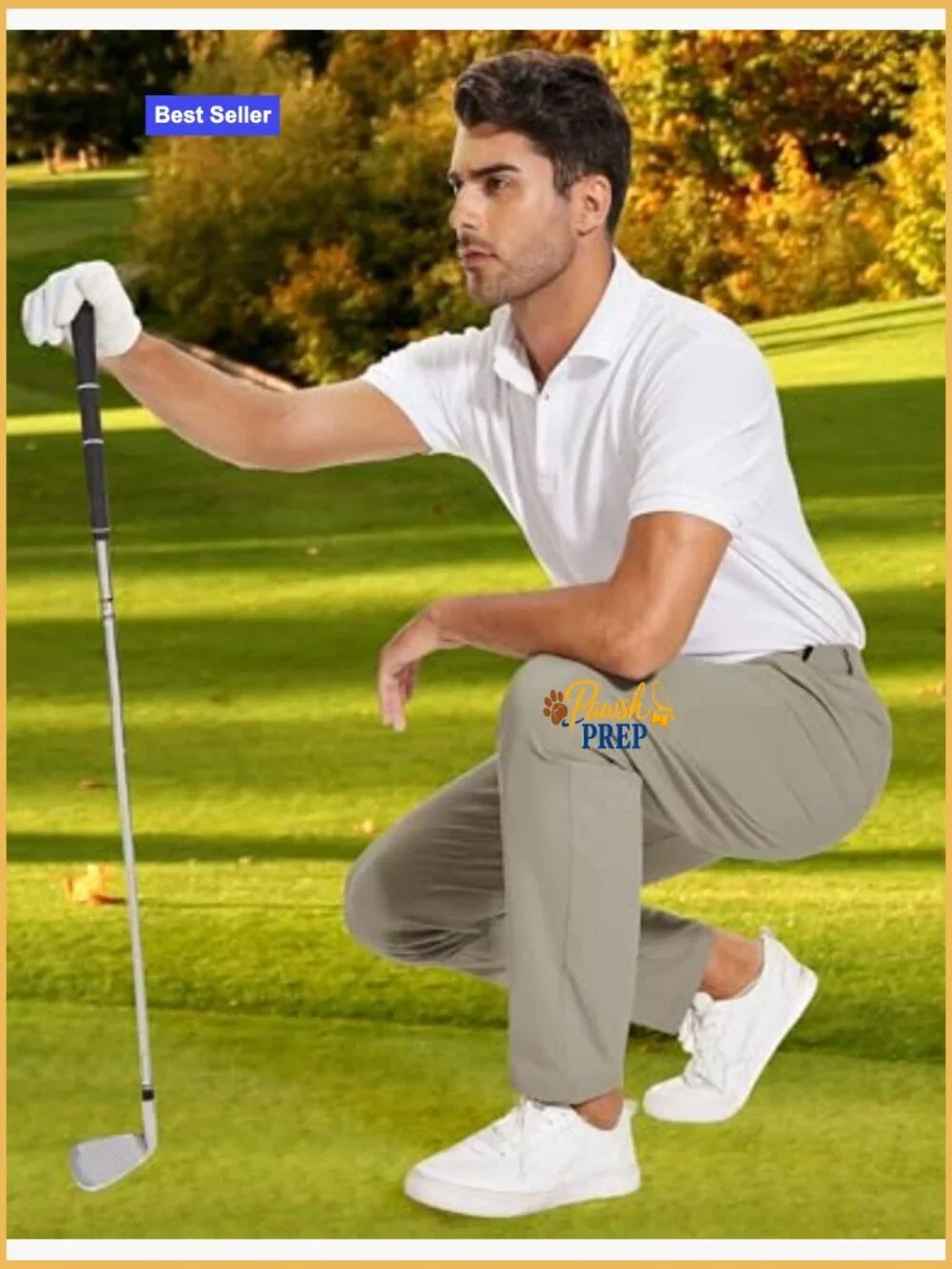 Men's Stretch Golf Pants Slim Fit Tapered Chinos with Zipper Pockets